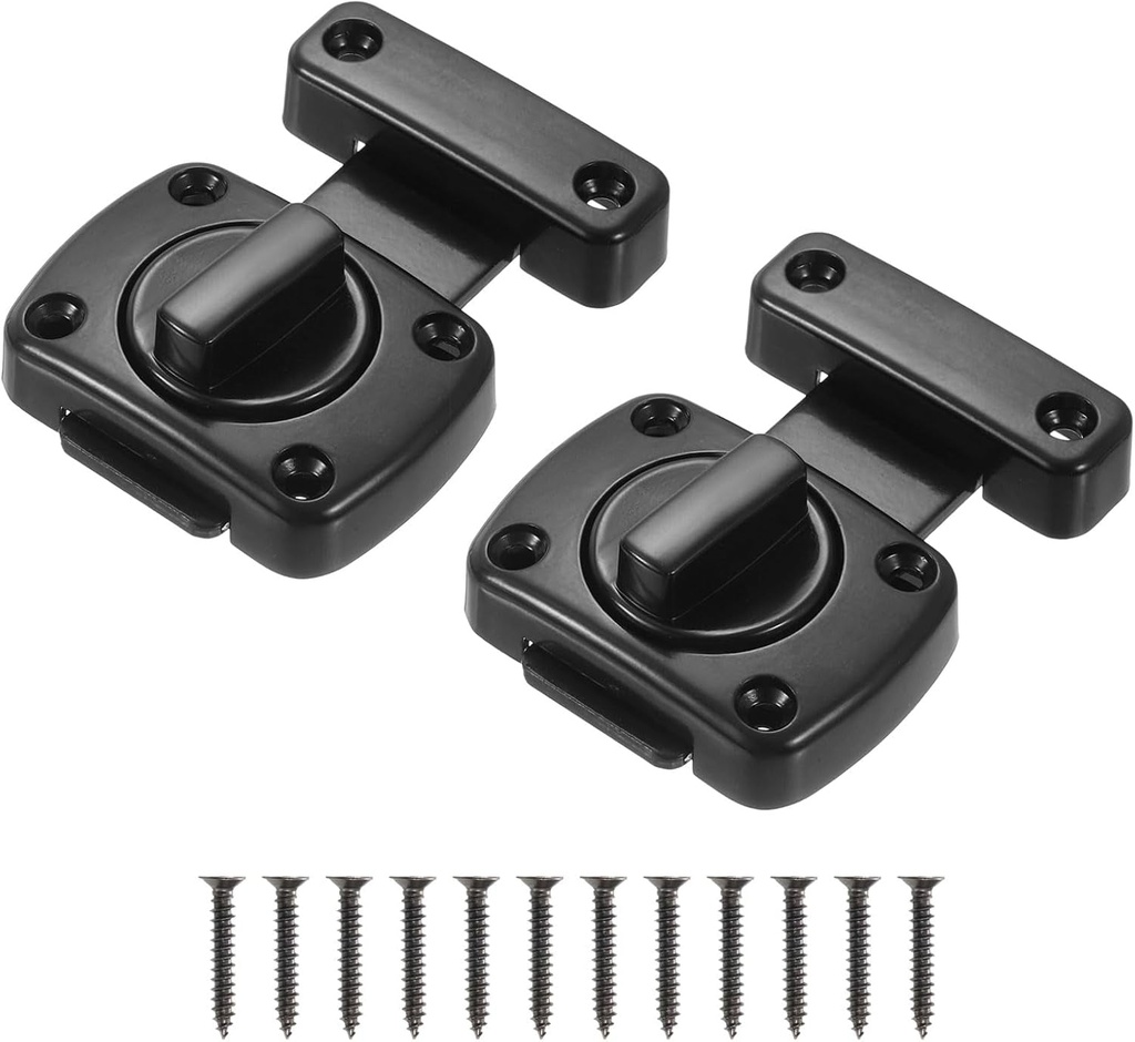 Uxcell Rotate Bolt Latch, Zinc Alloy Security Door Lock Gate Latches for Cabinet Furniture Bathroom Window, 2.2X1.6" Black 2Pcs