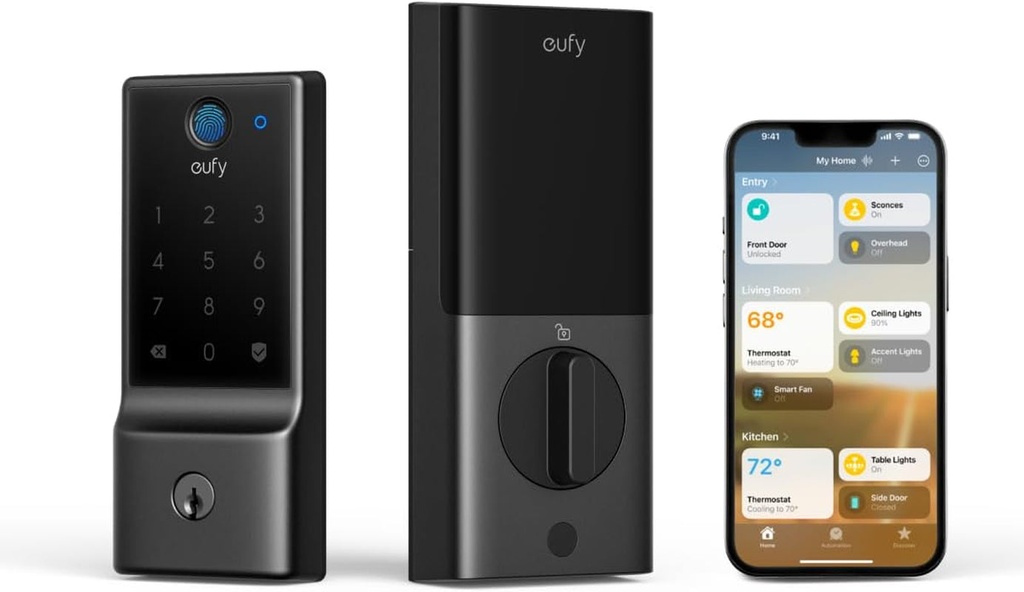 Eufy Smart Lock E30, Fingerprint Keyless Entry Door Lock with Apple Home Ecosystem, Built-In Wi-Fi Deadbolt, Smart Door Lock for Front Door or Back, Supports Apple Home, Alexa, Google