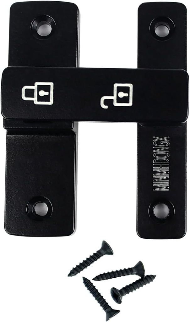 MINMHDONGX-180 Degree Switch Inner Door Lock Latch Sliding Door Latch Door Lock for inside Easy to Install on One-Way Door Drawer Double Door Lock (Luminous Black)