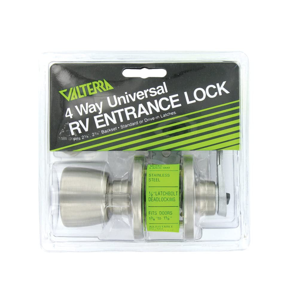 Valterra L32CS000 Knob/Lever Stainless Lockset with 1-Piece Latch Housing with 1/2 Inch Latch Bolt, (Pack of 1)