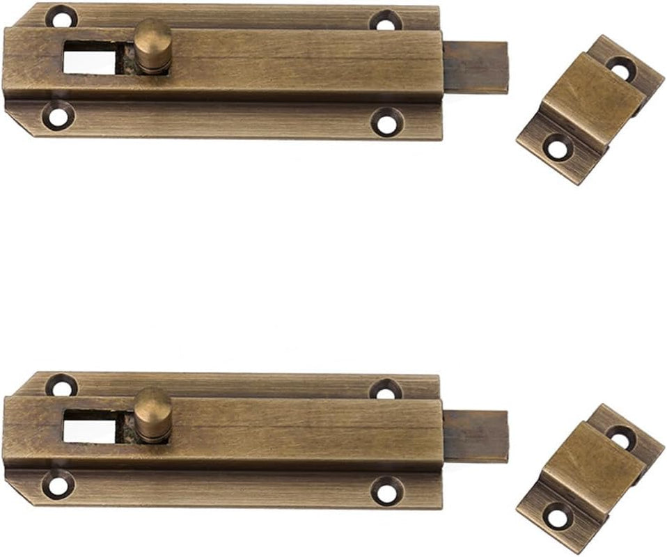 2Pack Brass Sliding Latch Vintage Sliding Latch Slide Locks for inside Door Bathroom Stall Door Latch Bathroom Stall Door Latch (Bronze Color)