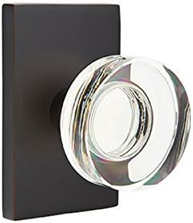 Emtek Privacy Set, Modern Rectangle Rosette, Modern Disc Crystal Knob (Oil Rubbed Bronze)