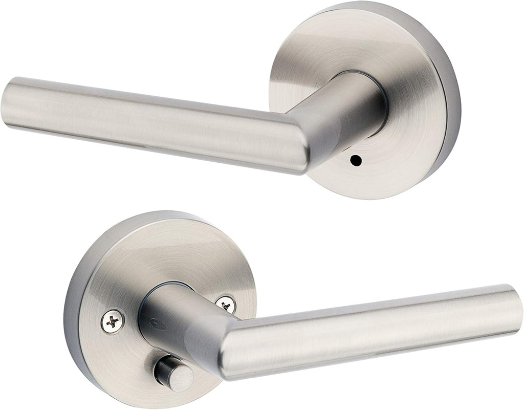 Kwikset Satin Nickel 91550-003 Milan Door Handle Lever with Modern Contemporary Slim round Design for Home Bedroom or Bathroom Privacy