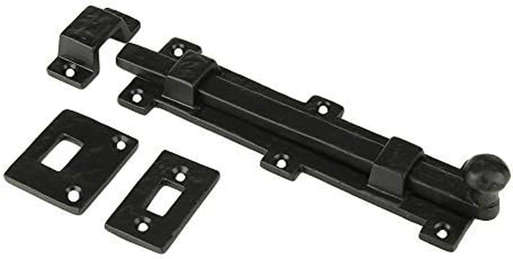 Door Sliding Bolt & Latches, 8 X 2 Inches with 3 Gate Latch, Barrel Bolt Iron Black Powder Coat Finish, Security Slide Lock for Doors Gates Cabinet