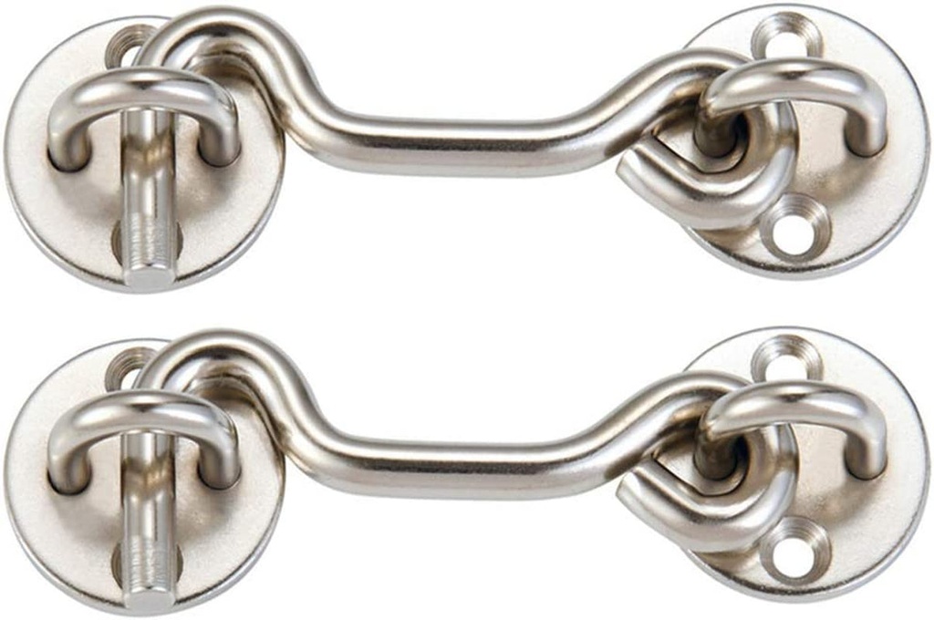 (2 Pack) 4" Privacy Hook and Eye Gate Latch Easy Lock for Sliding Barn Door, Satin Brushed Nickle