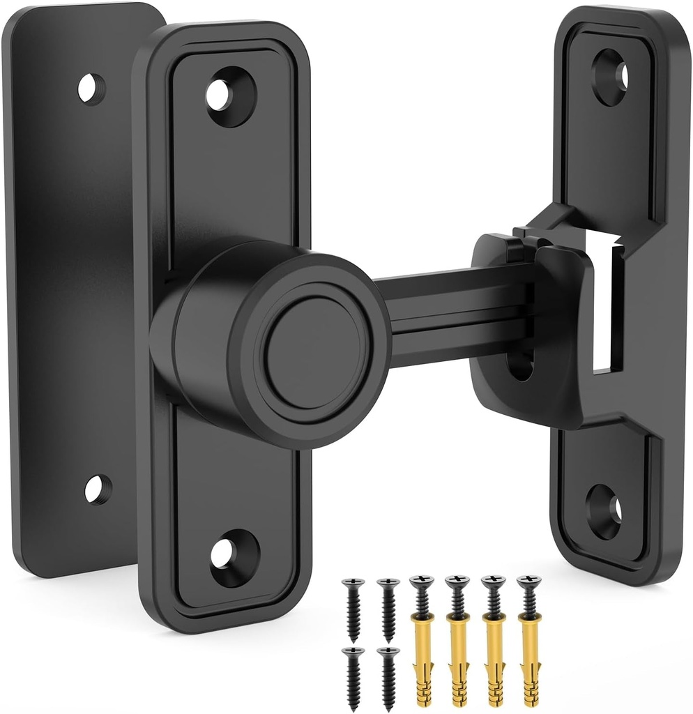 Sliding Barn Door Lock Hardware, 90 & 180 Degree Dual-Purpose Heavy Duty Gate Latches Flip Latch Safety Door Bolt Latch Lock for Garden, Bathroom, Outdoor, Garage (Matte Black)