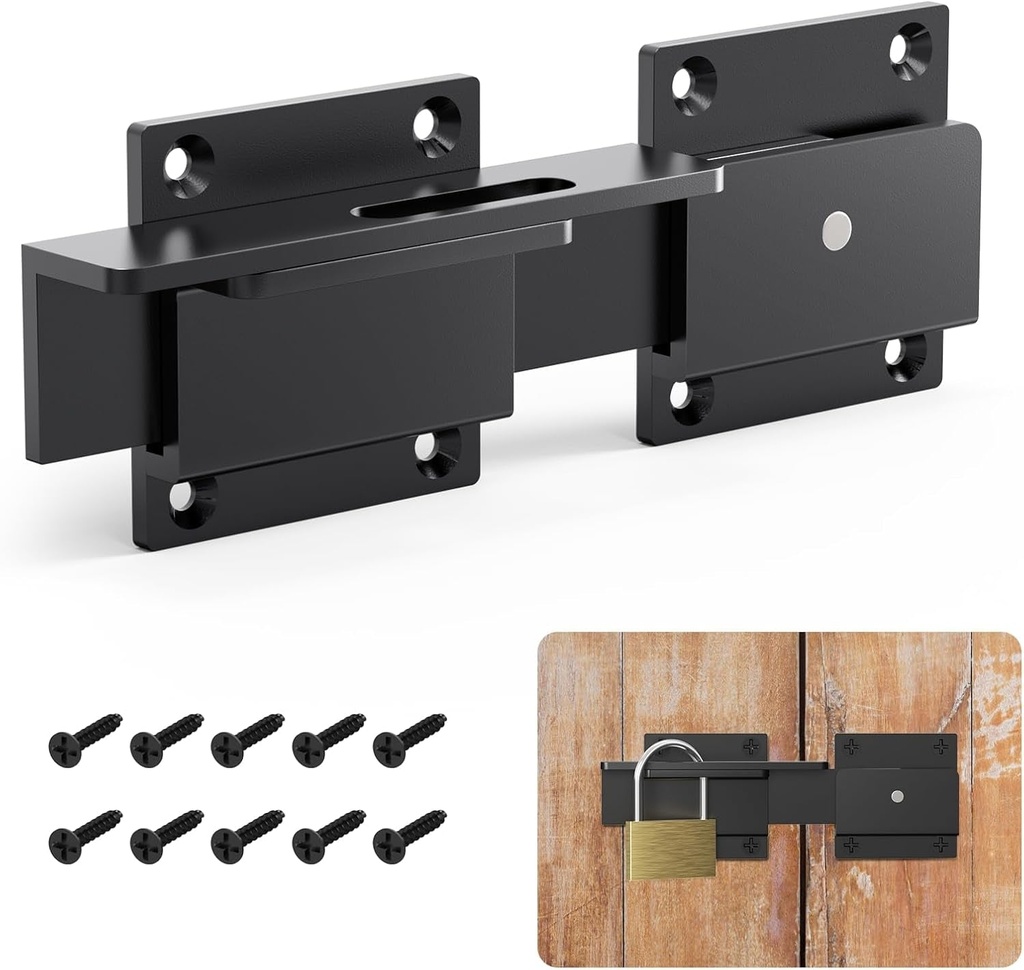 Flip Gate Latch Lock with Padlock Hole, 3.5Mm Aluminum Alloy Gate Latch for Outdoor Wooden Fence, Adjustable Door Latch for Swing Open Gate,Barn Door,Shed,Double Gate,Vinyl Fence,Yard - 6.9"