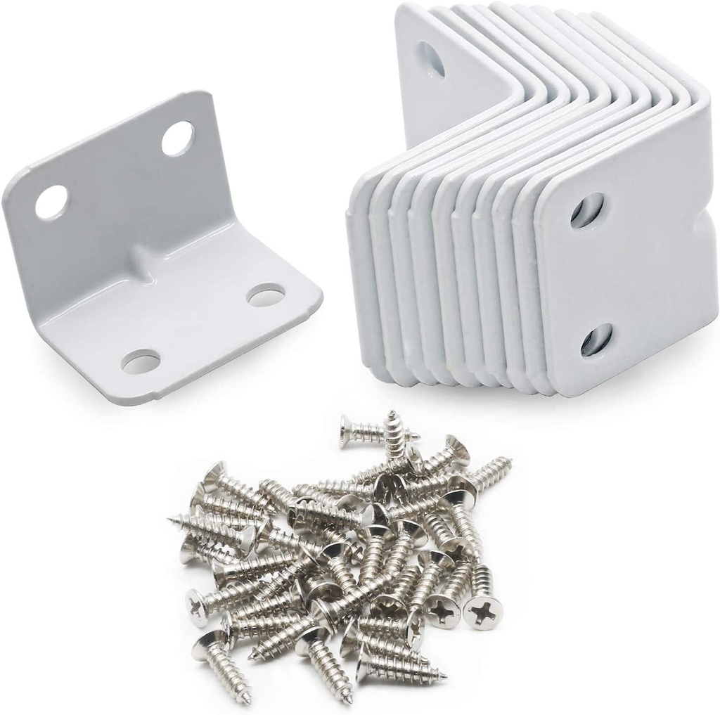 24 Pcs Corner Brace, L Shape Shelf Bracket 1"X1"X1.3", 90 Degree Right Angle Shelf Supports, Decorative Joint Angle Bracket with Screws for Shelves, Furniture & Cabinet, 4 Holes, White