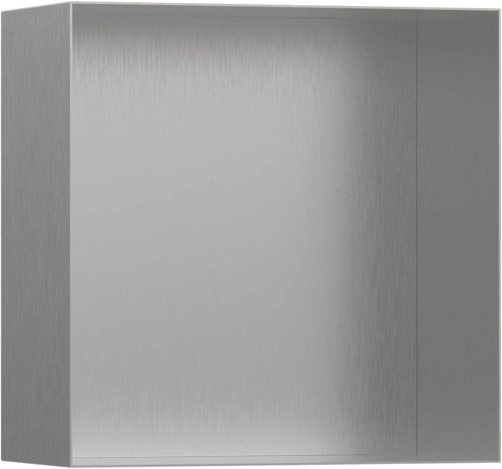 Hansgrohe Xtrastoris Minimalistic Recessed Wall Niche with Open Frame 12"X 12"X 5.5" in Brushed Stainless Steel, 56079800