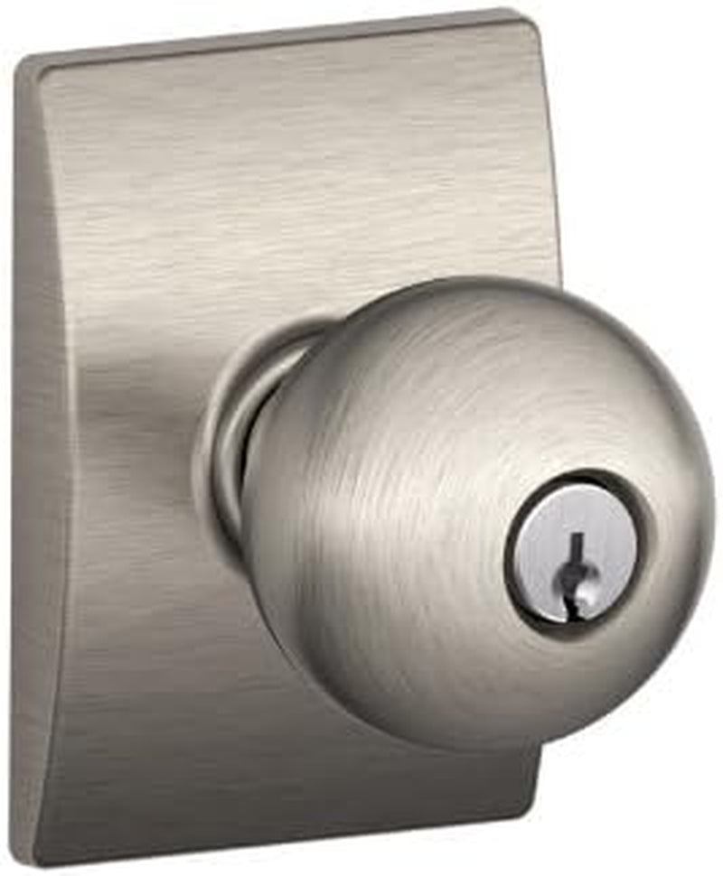 Schlage F51AORB619CEN Satin Nickel Orbit Keyed Entry F51A Panic Proof Door Knob with Centry Rosette