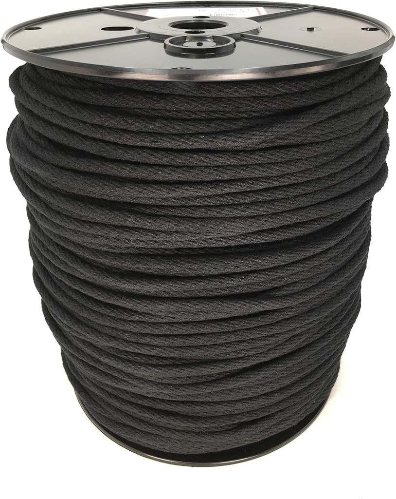 GREAT WHITE Sash Cord Black, 3/8" X 1,200' Spool (#12) Cotton Tie down Camping, Clothesline, Rigging, Crafts, Theater, Window Replacement, Entertainment Spot Cord DIY Home Improvement USA