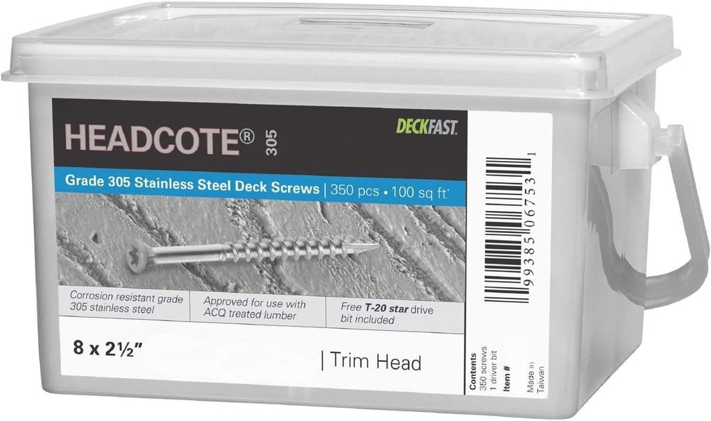 #8 X 2-1/2" - #37 Gray - Stainless Steel Trim Head Deck Screws - 350 Pc. Deck Pack for 100 Sq. Ft. of Decking - STX37T08250