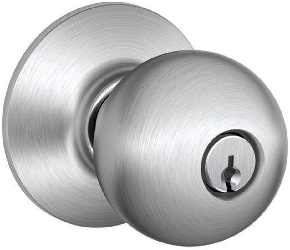 SCHLAGE F51A ORB 626 Orbit Knob Keyed Entry Lock, Satin Chrome