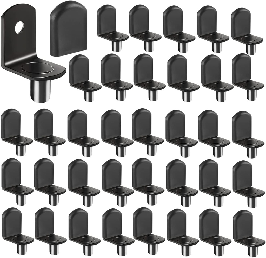 Black-50Pcs Plated Steel L-Shelf Support Pegs, 1/4" L-Shaped Bracket Style Cabinet Shelf Support Pegs with Rubber Sleeve, for Kitchens Support & Shelves