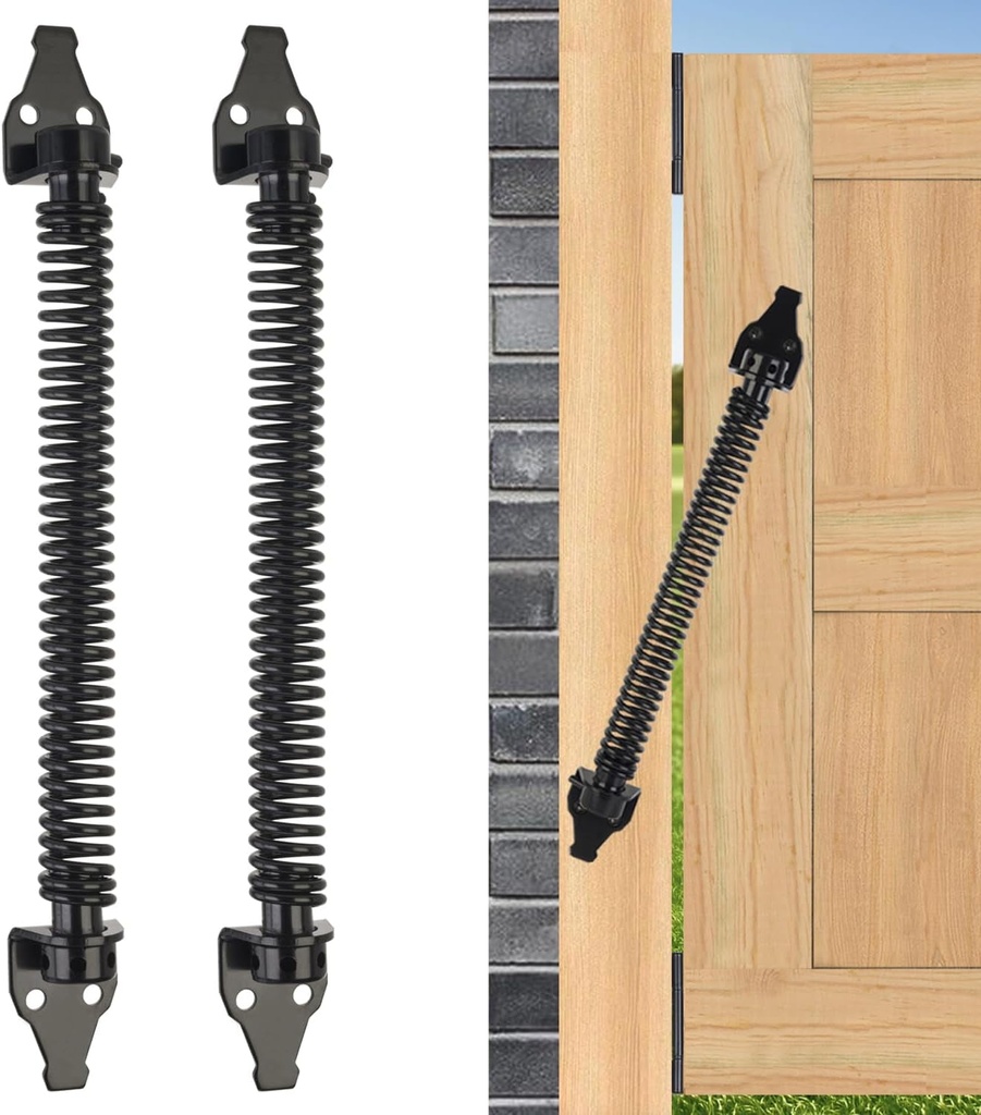 14" Gate Spring Self Closing Heavy Duty Door Springs to Close Door, Adjustable Tensioner Automatic Gate Closure, Gate Spring for Wooden Gate, Vinyl Fence, Steel Door(Black, 2 Pack)