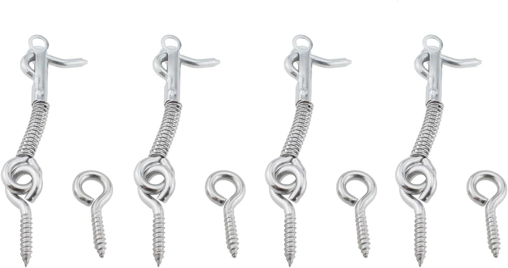 TAODAN 4PCS Spring Security Hook Eye Latch 2.5 Inch Wire Door Hook Eye Latch Stainless Steel Eye Latch for Home and Farm and Camping Trailer