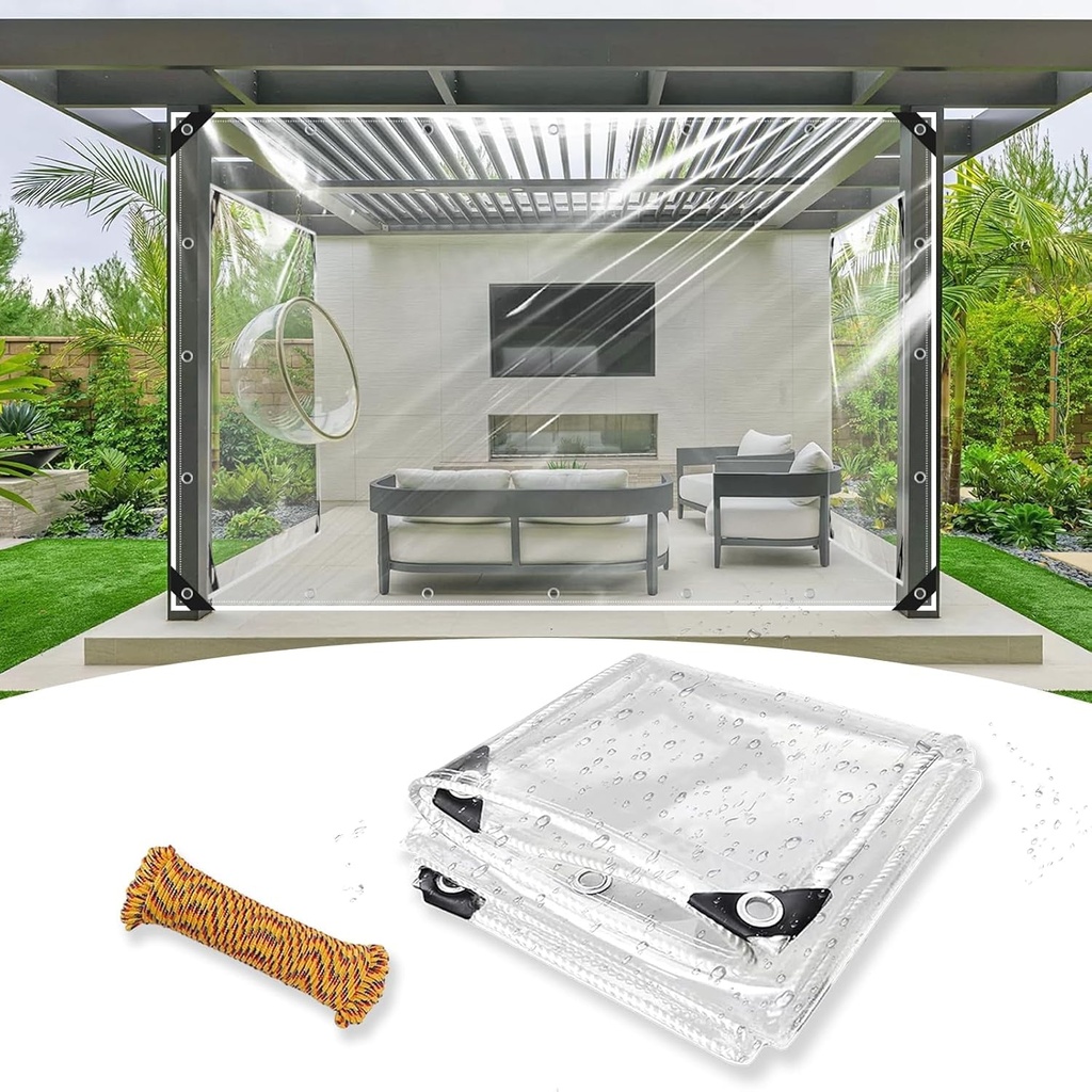 Clear Tarp, 8X10 Ft Heavy Duty Clear Waterproof Tarp with Grommets, Tear Resistant PVC Vinyl Tarps for Outdoor Protection Camping, Greenhouse, Patio and Porch