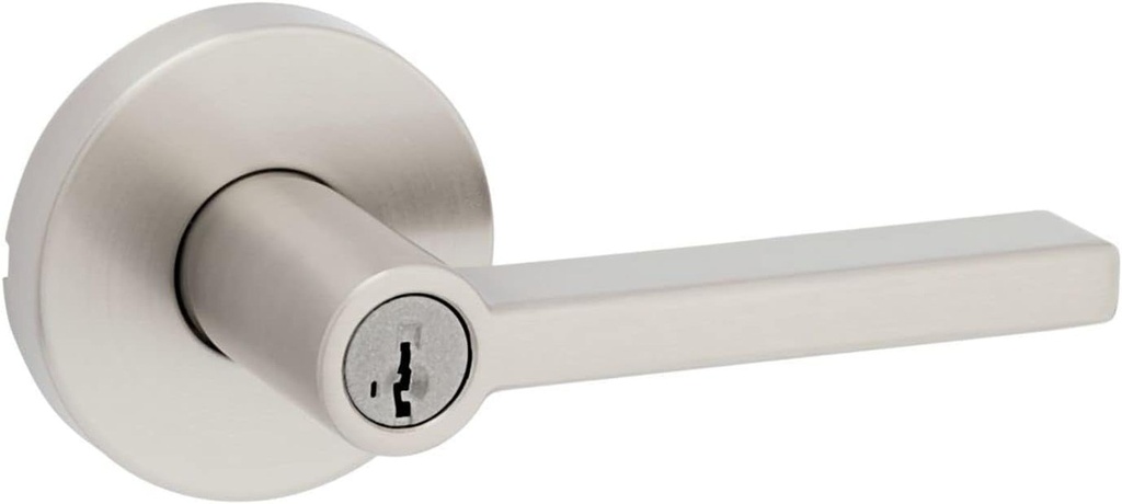 Kwikset 740HFLRDT-15S Halifax Lever with round Rose Entry Door Lock Smartkey with 6AL Latch and RCS Strike Satin Nickel Finish