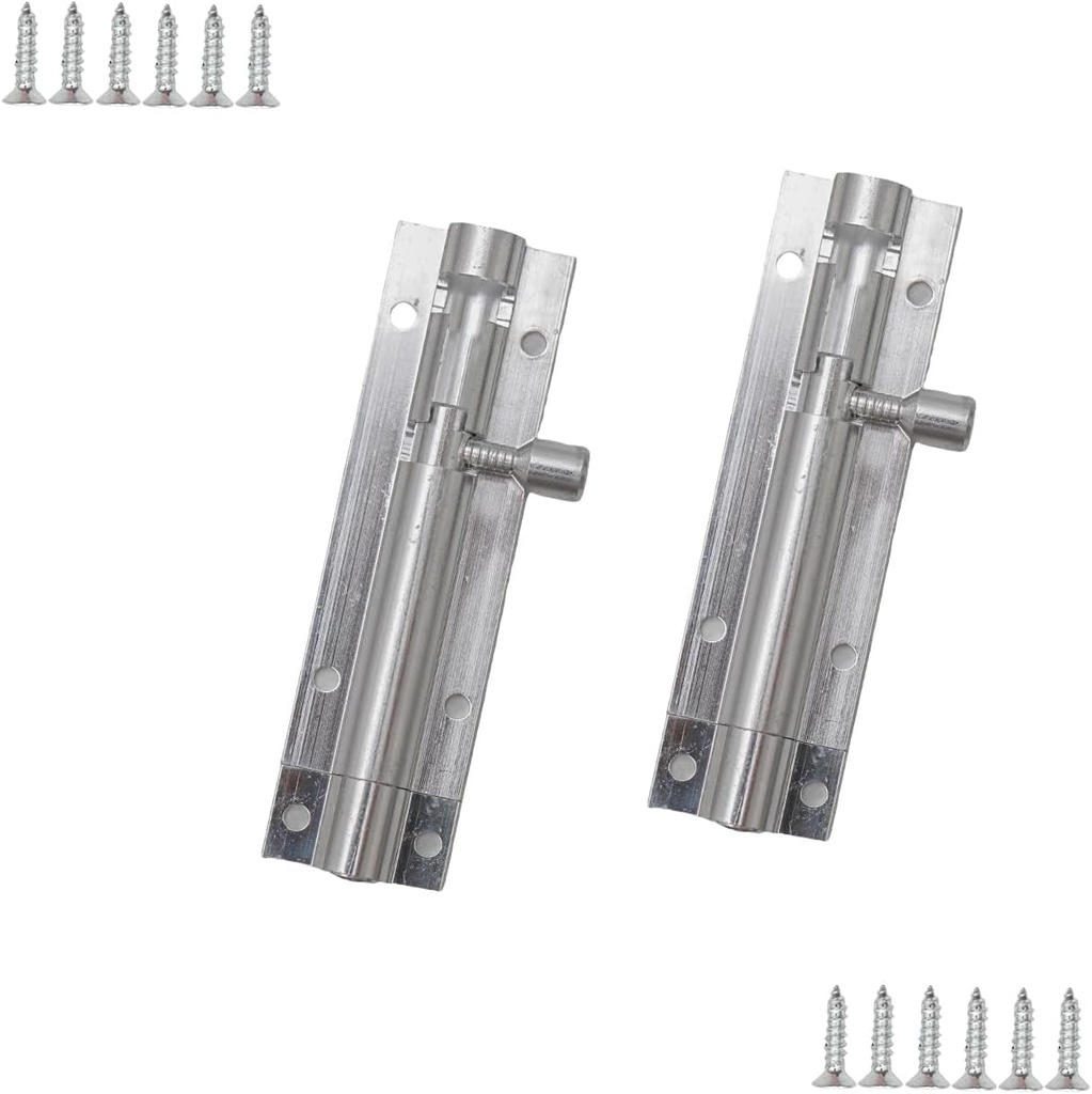Lilaly 2 Pack 3 Inch Security Gate Sliding Latch Lock,Door Lock Latch Set - Secure Your Doors with Barrel Bolt Latches with 12 Screws (Silver)