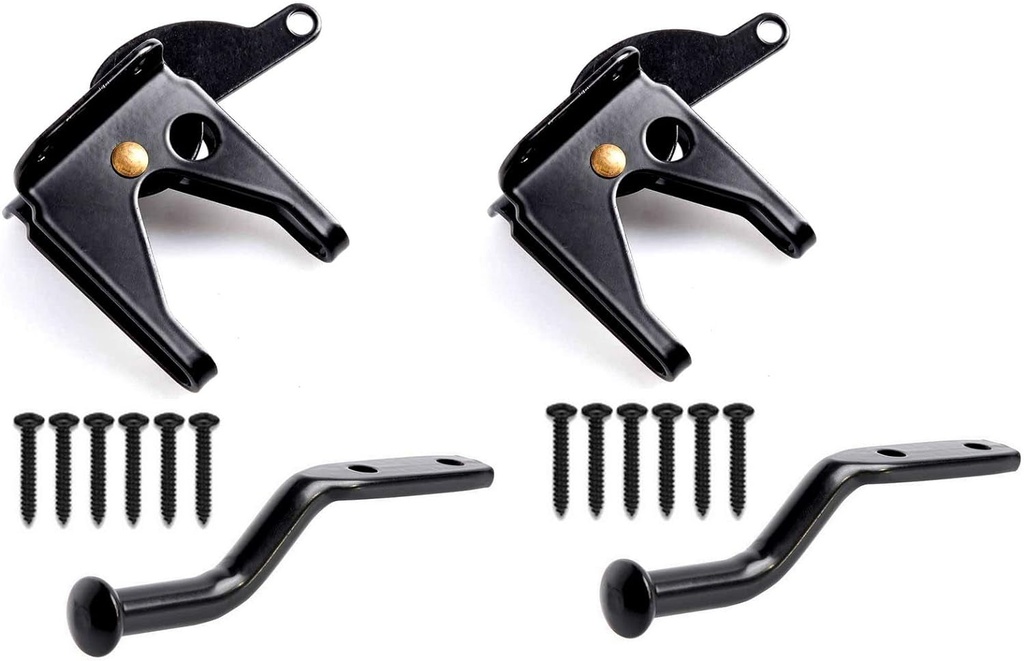 2 Set Bulldog Hardware Self-Locking Gate Latch - Post Mount Automatic Gravity Lever for Wood Fence Gate Latches - Black Finish Steel