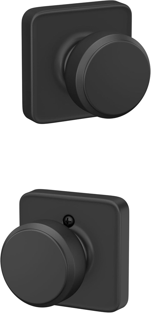 Schlage F10 BWE 622 LFL Bowery Door Knob with Laflin Trim, Hall & Closet Passage Lock, Matte Black
