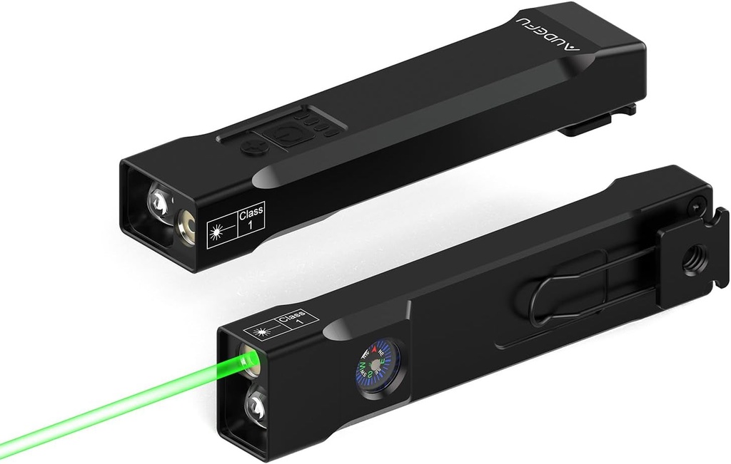 Dual Light Source EDC Lights with Green Beam and White Led,1200-Lumen Portable Flashlight,Wedge Pocket Flashlight with Clip,Flat Flashlight Rechargeable,Flashlight Combo with Laser IPX7