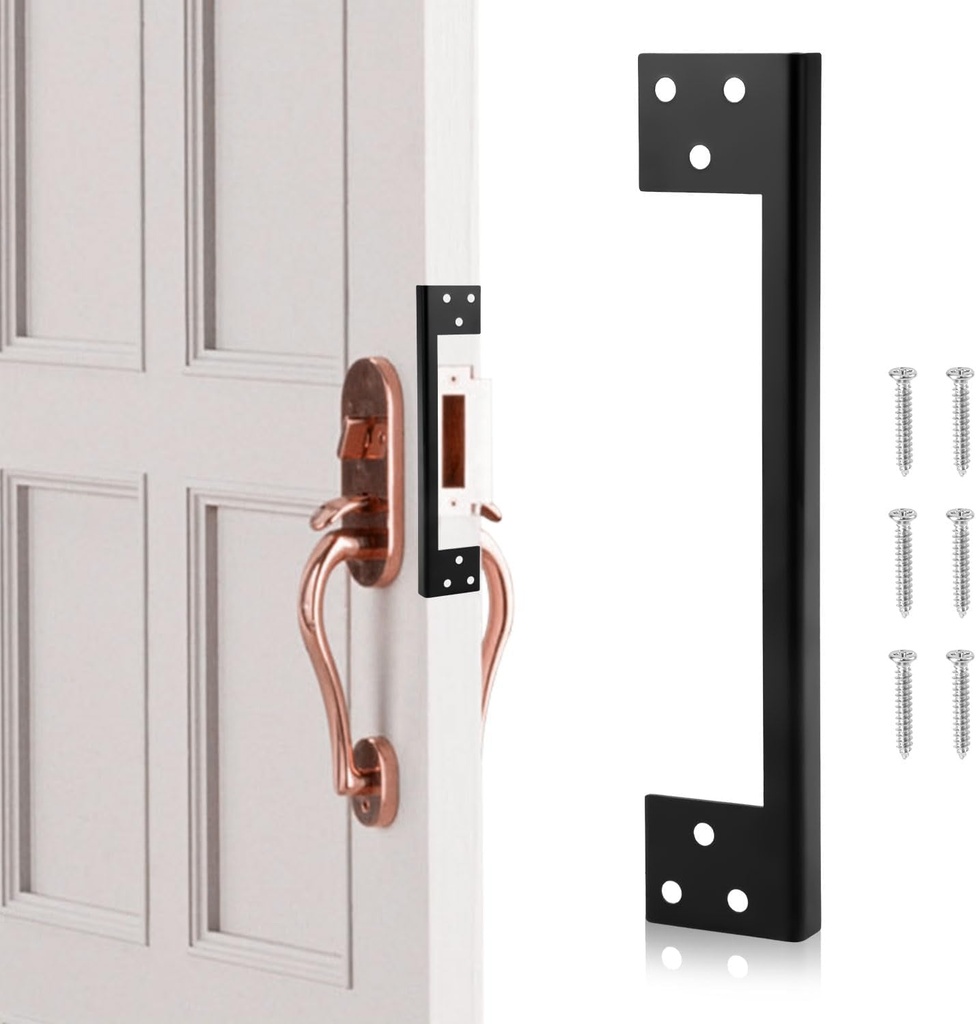 7 Inch Door Latch Guard Plate, Latch Guard Plate Cover Heavy Duty L-Shaped Door Latch Shield Outswing Door Security Protector to Block Access to Door Lock Latch(Matte Black)