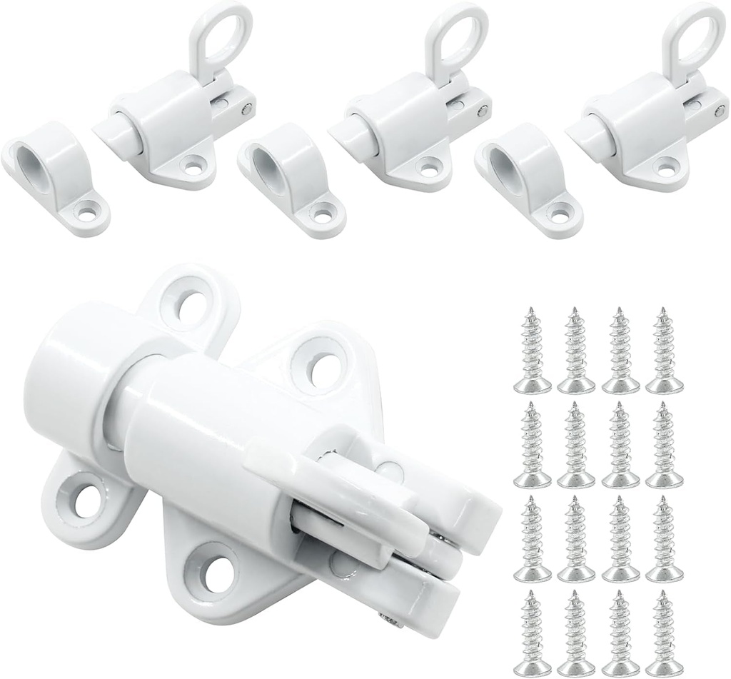 4 Pcs Self Closing Gate Latch Spring Loaded Latch Lock, White Automatic Gate Latch Small Window Latch, Heavy Duty Spring Latch Security Door Latch Lock for Cabinet and Drawer Etc