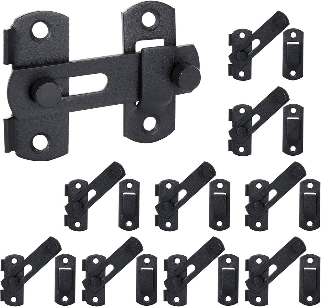 10PCS Barn Door Lock, Sliding Barn Door Latch Stainless Steel Safety Gate Latches Flip Latch Small Door Bolt Latch Lock Hardware for Wine Cabinet Outdoor Wood Gate Bathroom Closet Window, Black