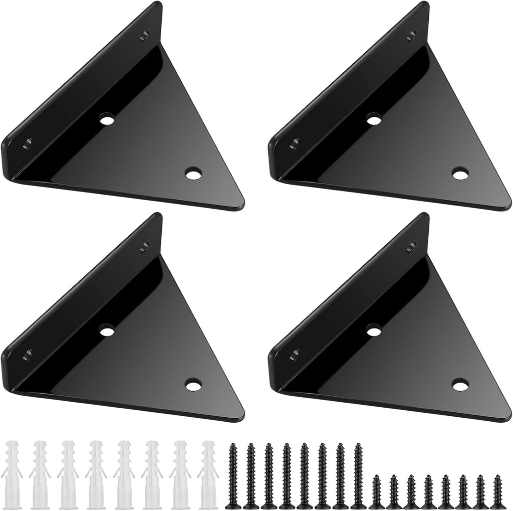 4 Pcs Floating Shelf Brackets, Heavy Duty Hidden Floating Shelves Brackets, 4 X 3 Inches Triangle Corner Brace Support Brackets with Screws Anchors, Black Decorative Joint Angle