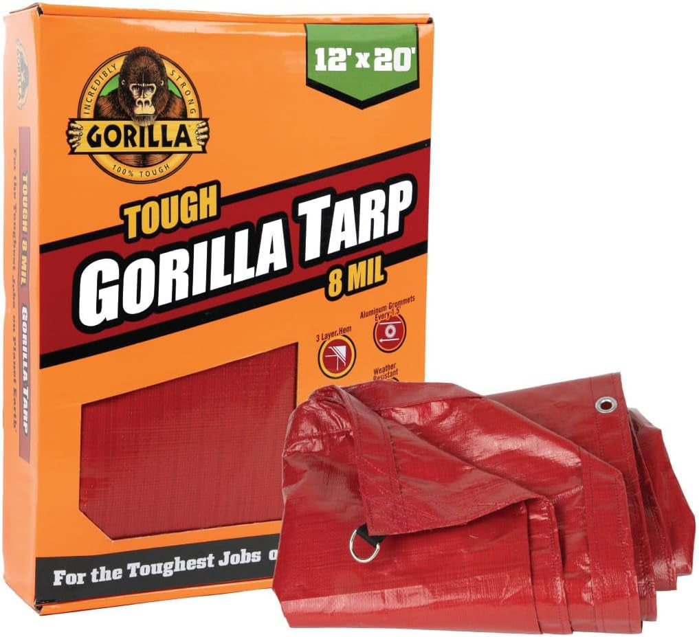 Gorilla 12' X 20' Tough Tarp (97037) - Heavy-Duty, Waterproof, and Versatile Outdoor Protection. Reinforced Edges & Hem & Durable Material. Ideal for Camping, Gardening, and More.………