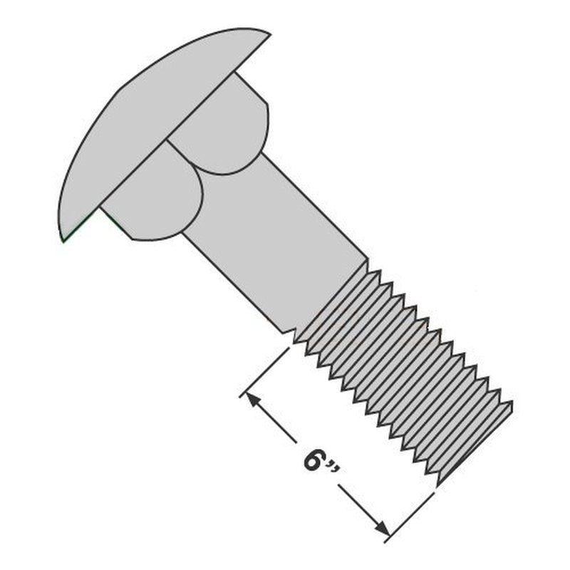 3/8-16 X 6 1/2" Carriage Bolts / 6" Thread/Steel/Zinc (Quantity: 175)