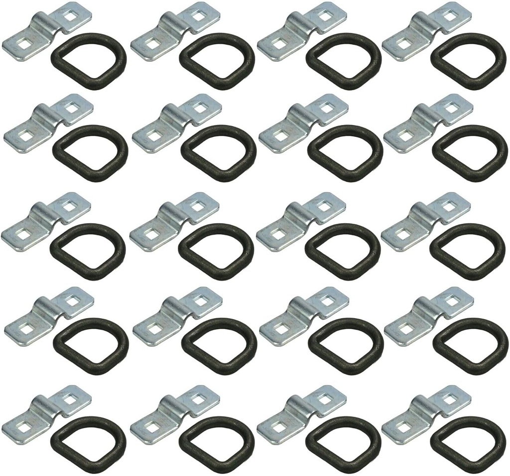 The ROP Shop | 20-Pack 3/8" Steel D Rings & Brackets Tie down Rope Flatbed Trailer Camper RV