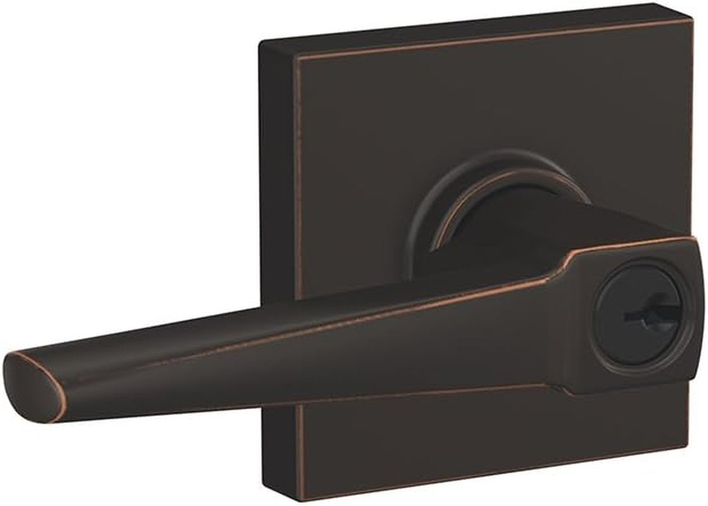 SCHLAGE F51A ELR 716 COL Eller Lever with Collins Trim Keyed Entry Lock, Aged Bronze
