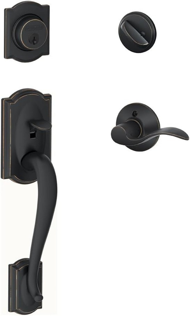 SCHLAGE Camelot Single Cylinder Handleset and Left Hand Accent Lever, Aged Bronze (F60 CAM 716 Acc LH)