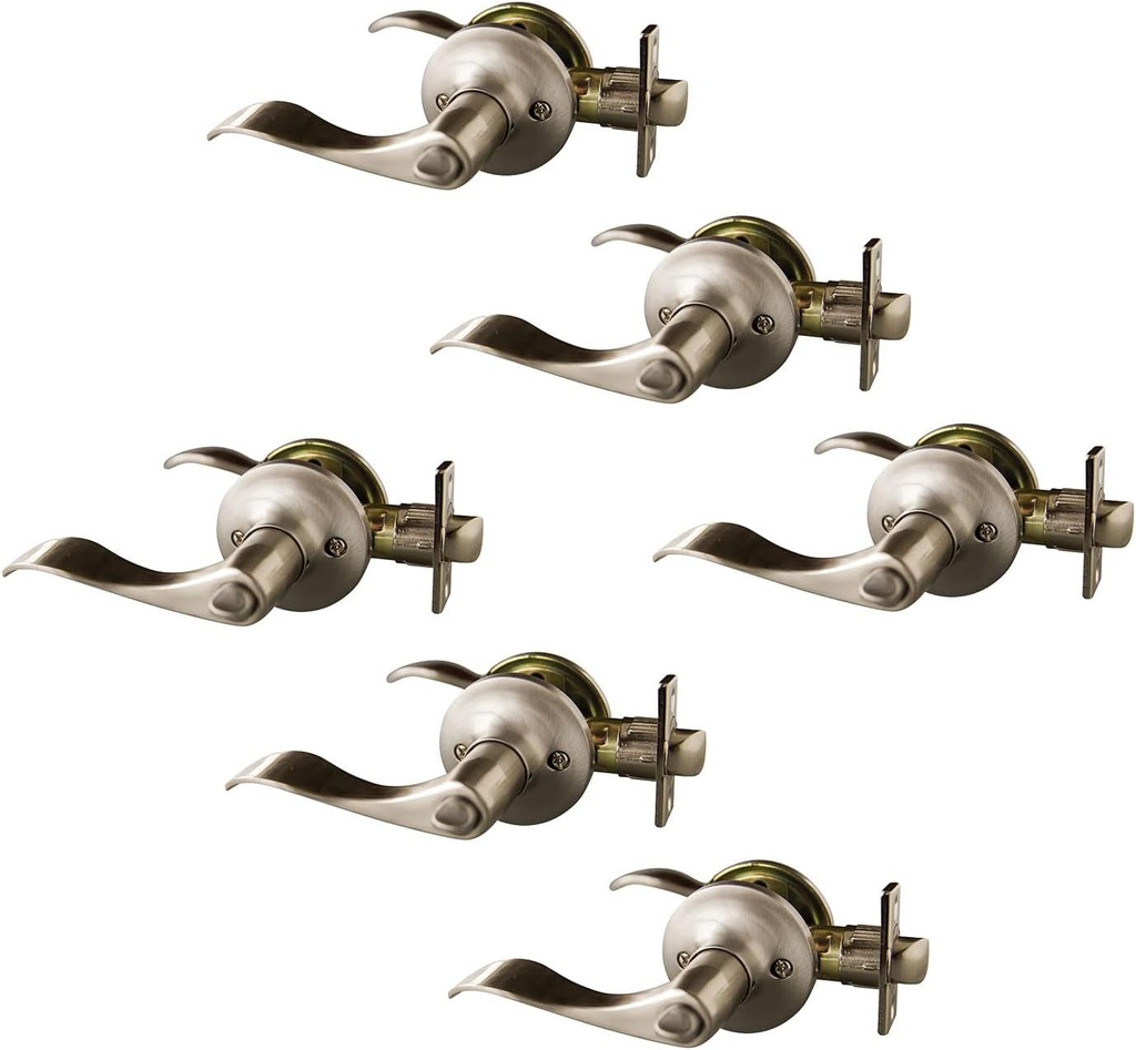Design House 190702 Stratford 6-Way Universal Privacy Bed and Bath Door Lever Satin Nickel 6-Pack
