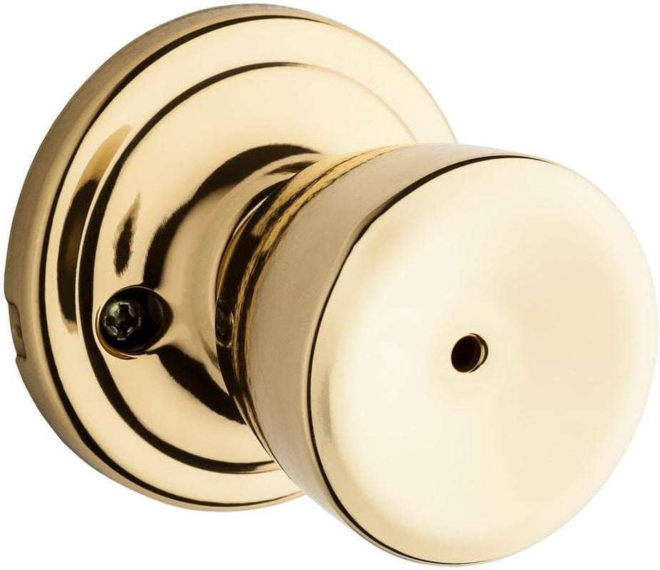 Kwikset Abbey Interior Privacy Door Knob with Lock, Door Handle for Bathroom and Bedroom, Polished Brass Keyless Turn Lock Doorknob
