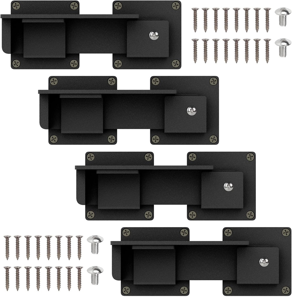 Flip Gate Latch Lock, Heavy Duty Aluminum Alloy Gate Latch, Adjustable Door Latch for Sliding and Swing Open Door, Outdoor Gate, Wooden Fence, Barn Door, Shed, Garage, Yard, Horse Stall (4 Pcs-Black)