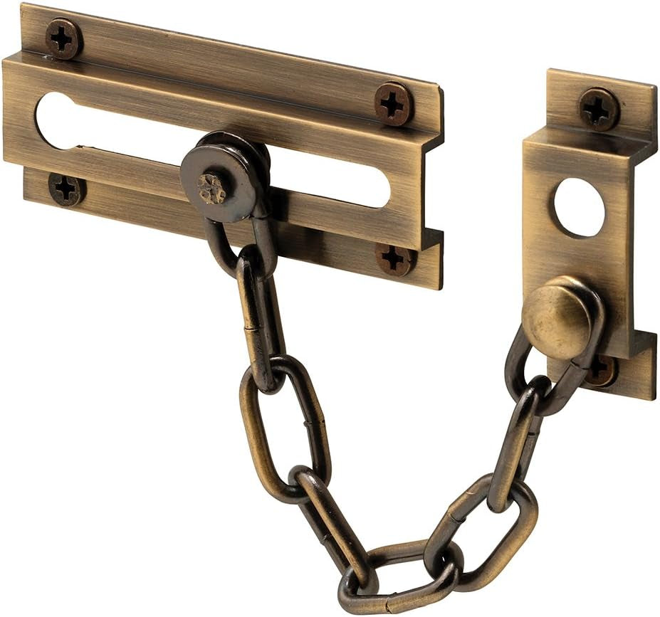 Prime-Line U 9913 Chain Door Guard – Door Chain Lock for Door and Home Security, 3-5/16”, Solid Brass Construction and an Antique Finish (Single Pack)