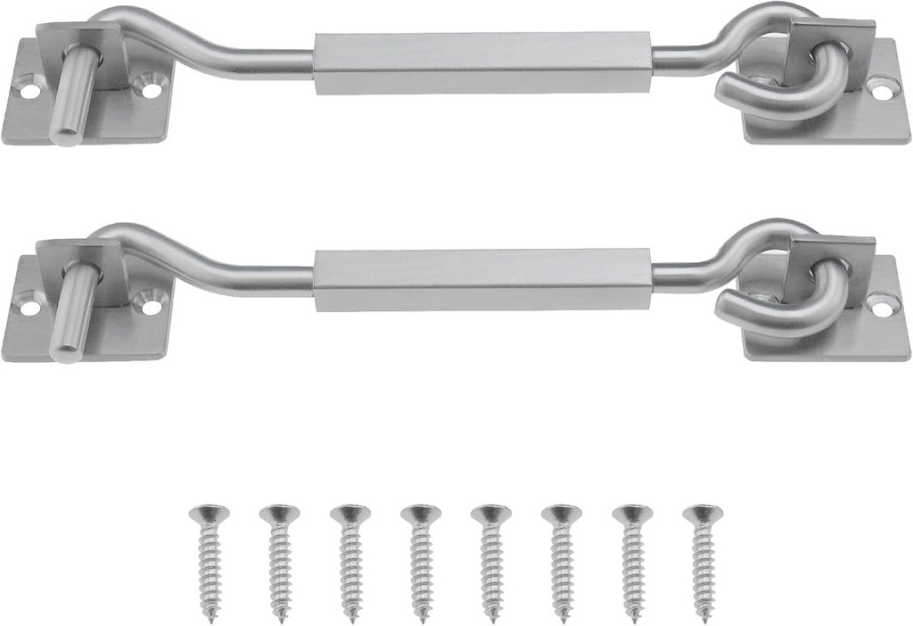 Create Idea 2Pcs Door and Window Hook Stainless Steel Door Latch Lock Heavy Duty Eye Latch Lock Accessories for Locking Windows Garage Door Silver