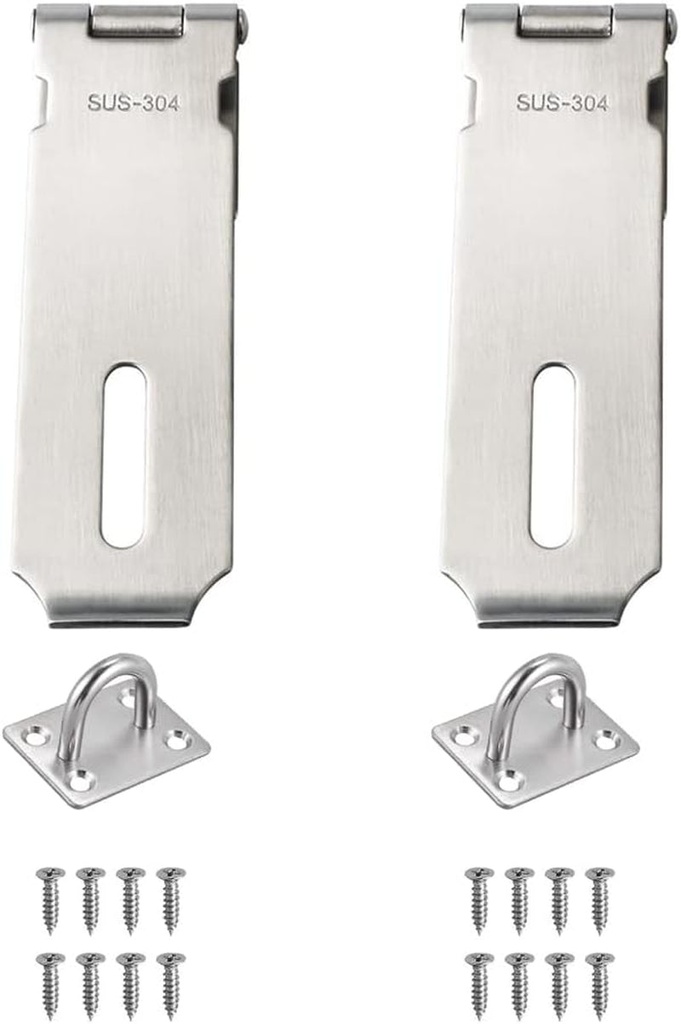 Door Locks Hasp Latch,Coologin 4Inch Stainless Steel Packlock Clasp Hasp, Safety Door Gate Bolt Lock Latches Buckle with 8PCS Mounting Screws(Silver) (2 Pack)