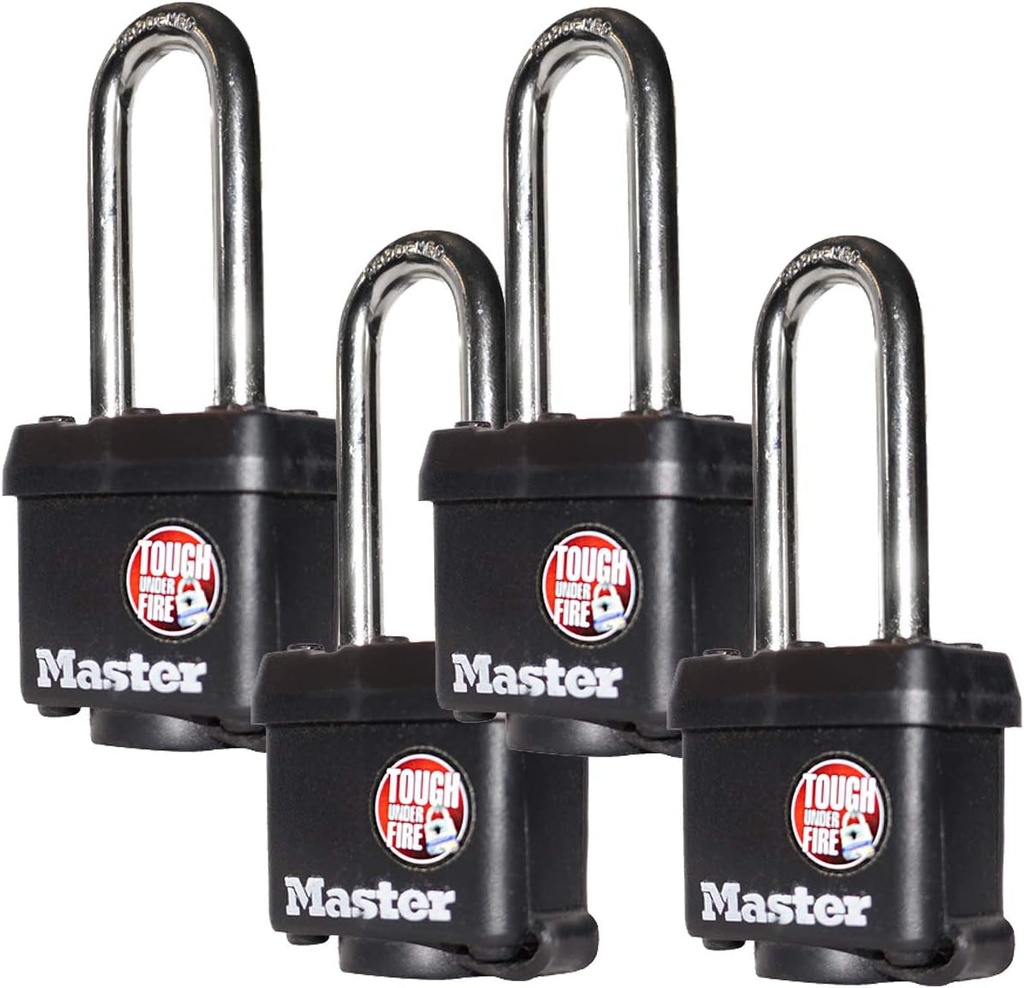 Master Lock (4) Keyed Alike Padlocks W/Thermoplastic Coating and 2"(51Mm) Tall Shackle - Model # 311KALH-4