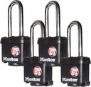 Master Lock (4) Keyed Alike Padlocks W/Thermoplastic Coating and 2"(51Mm) Tall Shackle - Model # 311KALH-4