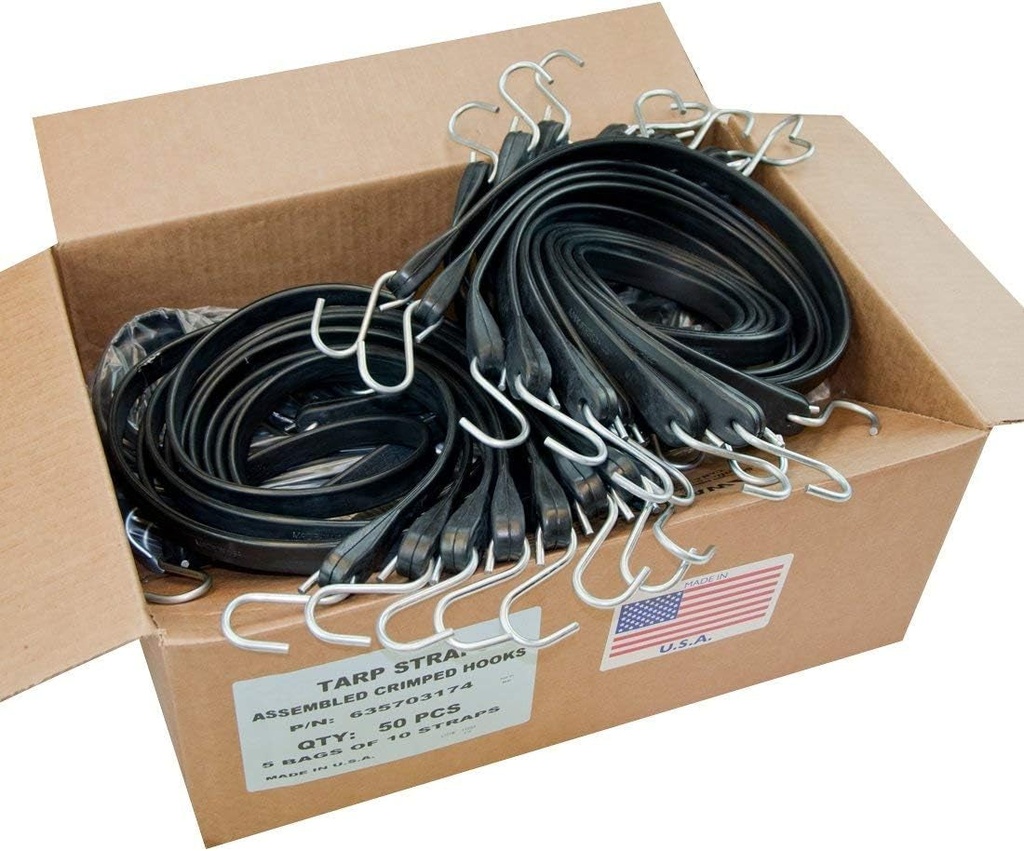 Universal Polymers 31” USA Tarp Straps with Crimped Hooks (Box of 50)