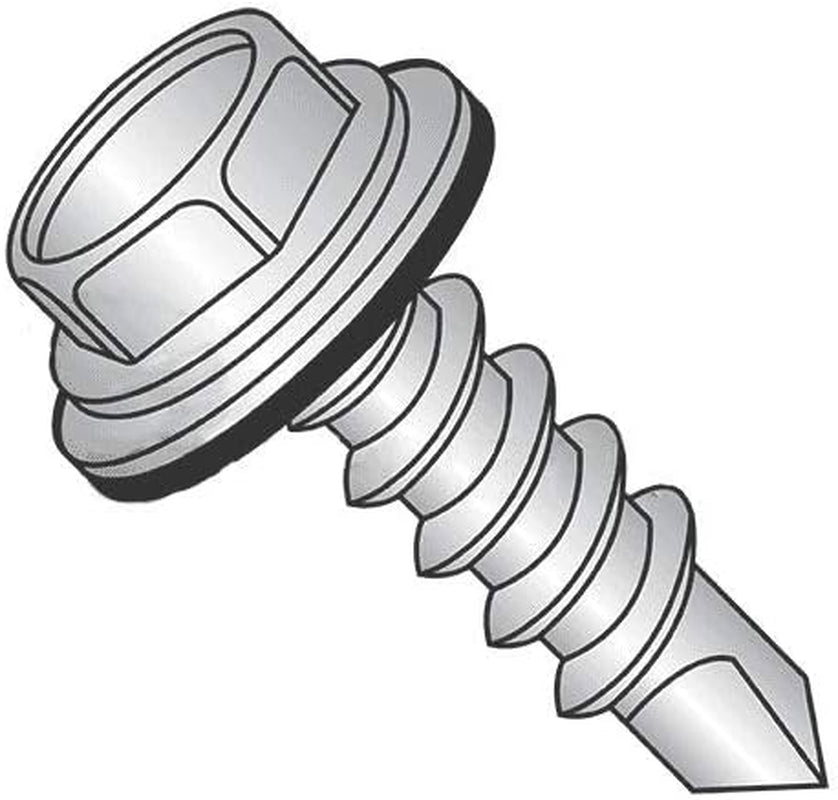 5/16" X 1 Self Drilling Screws Rubber Washer (Quantity: 100 Pcs) Unslotted Indented Hex Washer Head, Zinc Plated W/Bonded NEO-EPDM Washer Attaches Metal to Metal, 5/16"-12 X 1, #3 Drill Point