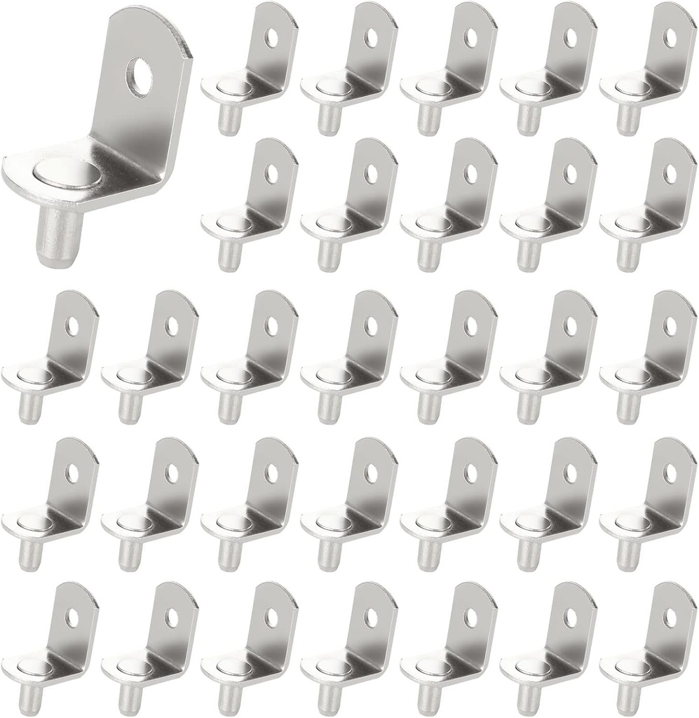 100 Pcs Shelf Support Pegs, 5Mm/0.19 Inch Cabinet Shelf Bracket Peg with Hole, L-Shaped Metal Cabinet Shelf Clips , L-Shaped Clips for Kitchen Furniture Cabinet Closet (Silver)