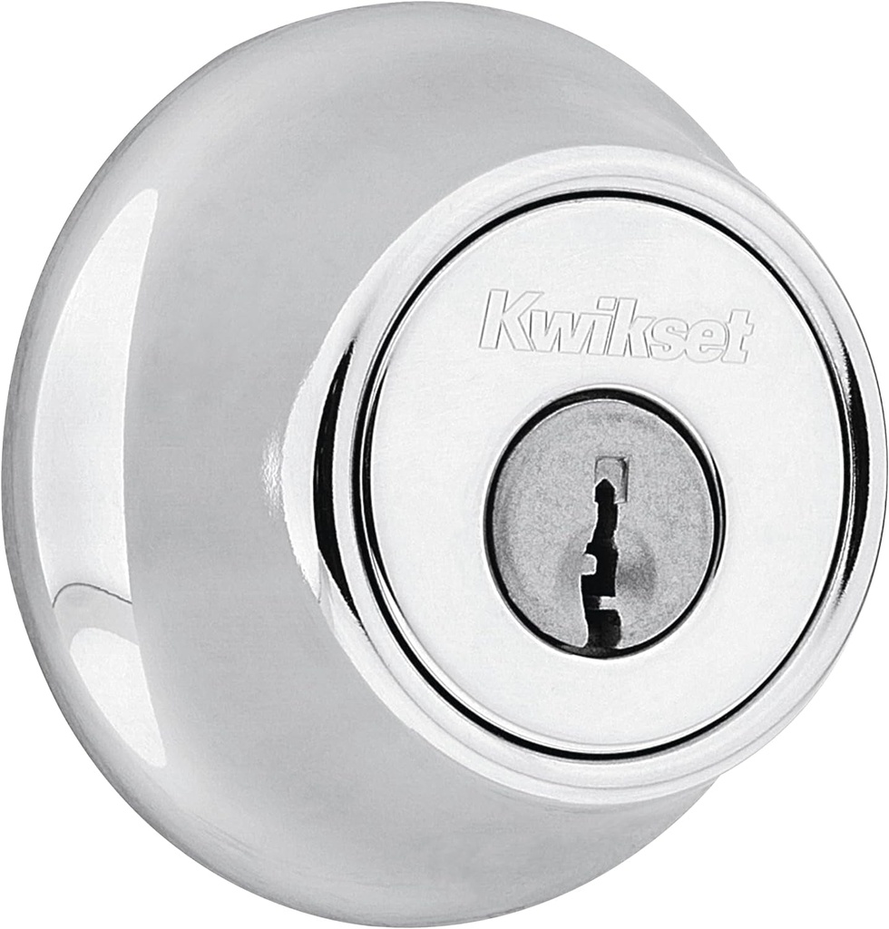 Kwikset 660 Deadbolt Deadbolt Lock, Polished Chrome round Exterior Keyed Front Entry Door, Single Cylinder Dead Bolt