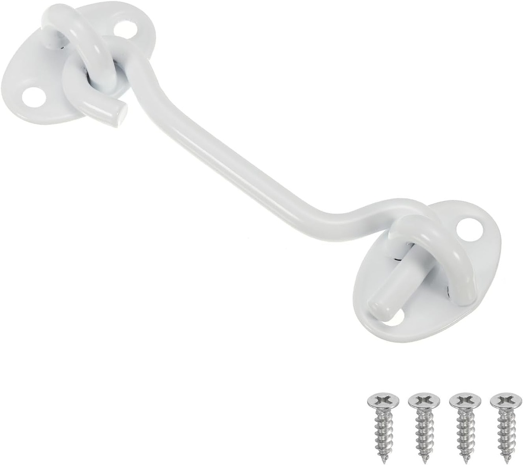 PATIKIL 4 Inch Hook Eye Latch, Carbon Steel Privacy Hook and Eye Latch Gate Latch Lock for Window Sliding Door Barn Door, White