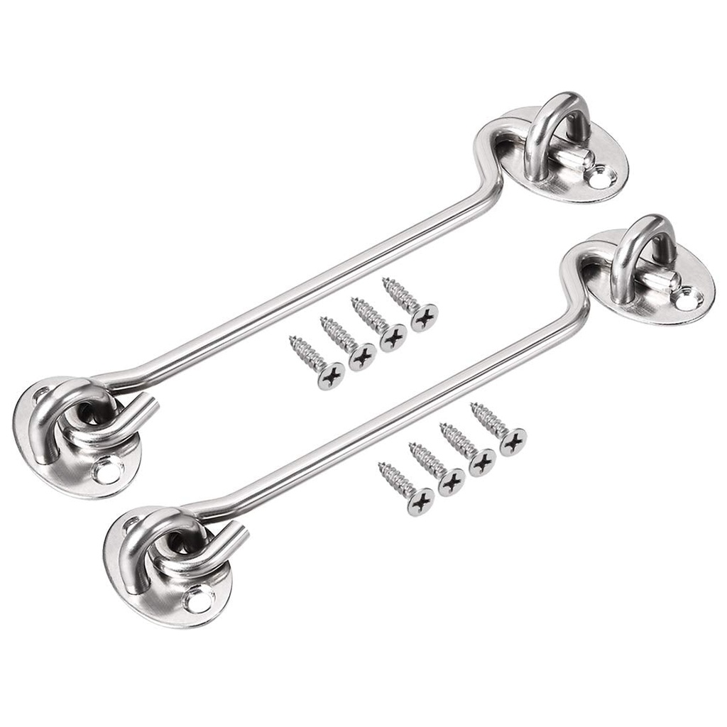 Uxcell 6" Cabin Hook Eye Latch Gate Door Swivel Window Hook Stainless Steel with Mounting Screws 2Pcs
