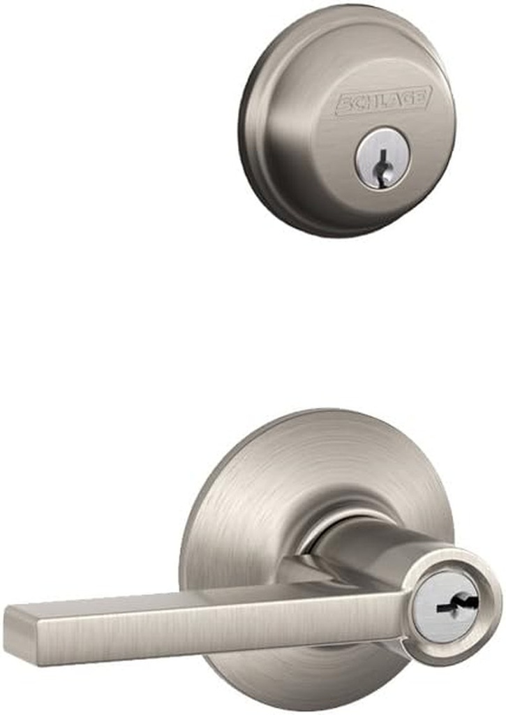 Schlage FB50N V LAT 619 Single Cylinder Deadbolt and Keyed Entry Latitude Lever, Satin Nickel